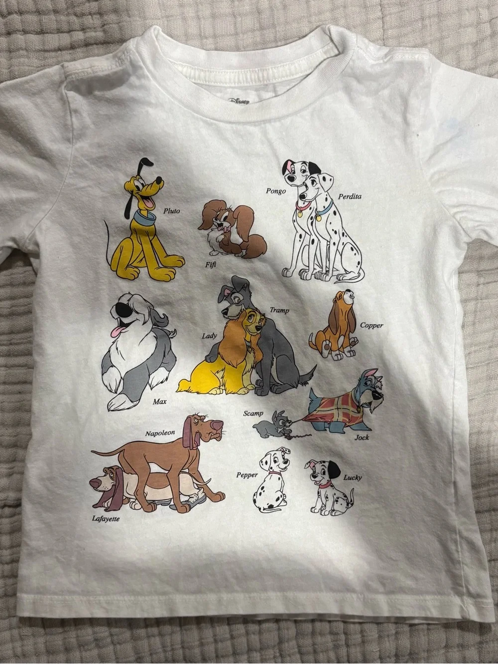 Disney White Tee with Colorful Classic Dog Characters